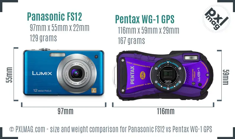 Panasonic FS12 vs Pentax WG-1 GPS size comparison