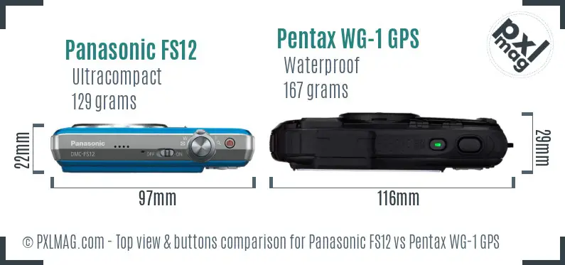 Panasonic FS12 vs Pentax WG-1 GPS top view buttons comparison