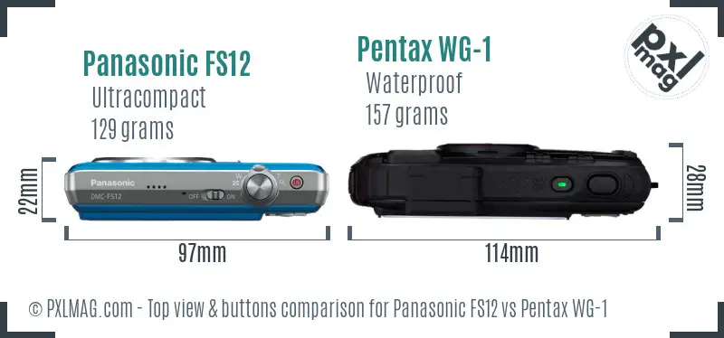 Panasonic FS12 vs Pentax WG-1 top view buttons comparison