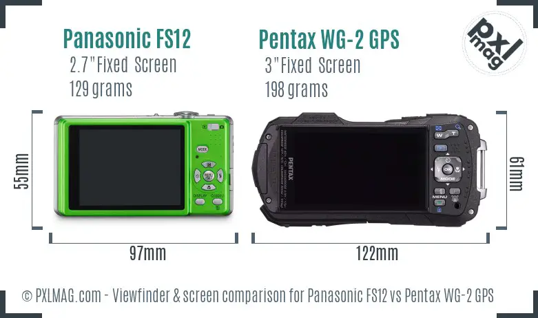 Panasonic FS12 vs Pentax WG-2 GPS Screen and Viewfinder comparison