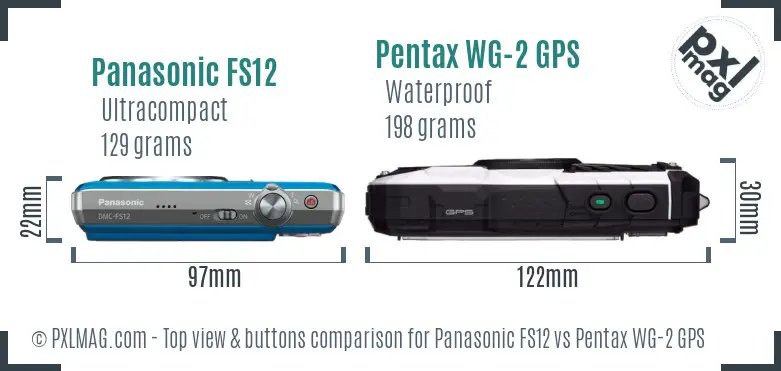 Panasonic FS12 vs Pentax WG-2 GPS top view buttons comparison