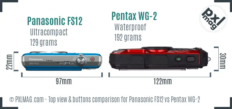 Panasonic FS12 vs Pentax WG-2 top view buttons comparison