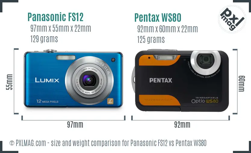 Panasonic FS12 vs Pentax WS80 size comparison