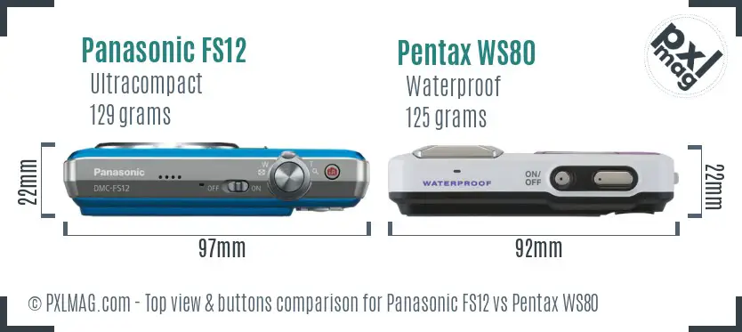 Panasonic FS12 vs Pentax WS80 top view buttons comparison