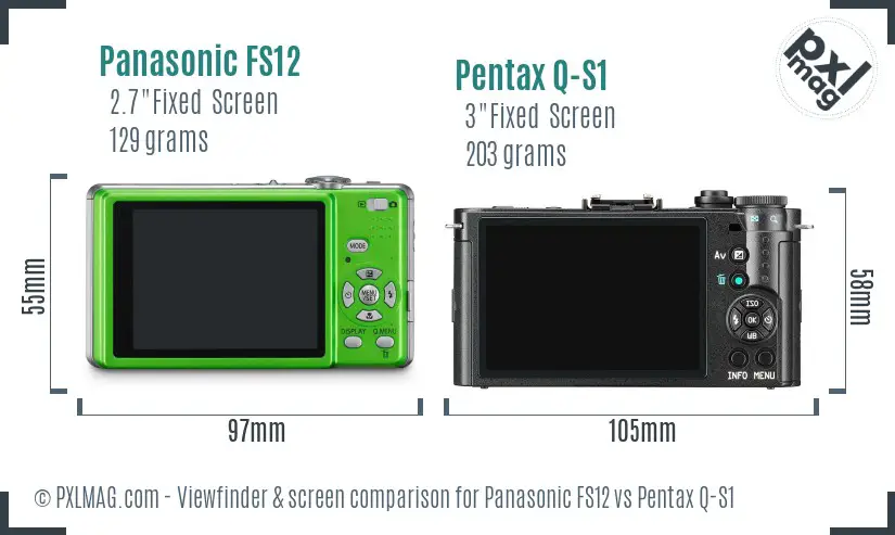 Panasonic FS12 vs Pentax Q-S1 Screen and Viewfinder comparison