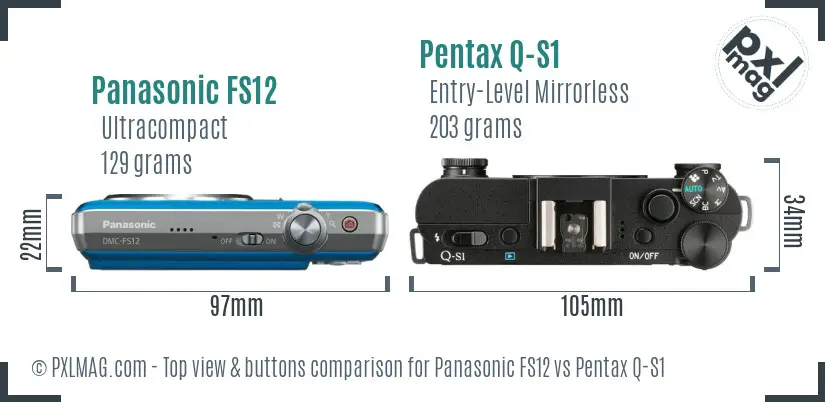 Panasonic FS12 vs Pentax Q-S1 top view buttons comparison