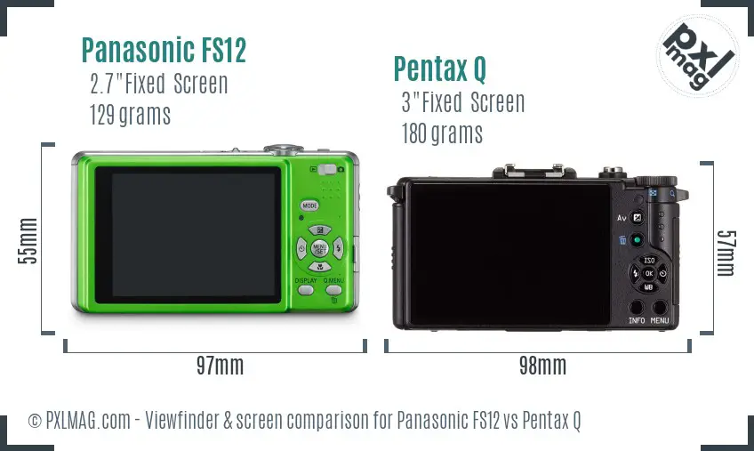 Panasonic FS12 vs Pentax Q Screen and Viewfinder comparison