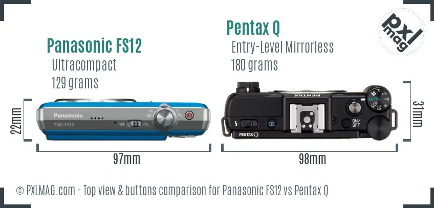 Panasonic FS12 vs Pentax Q top view buttons comparison