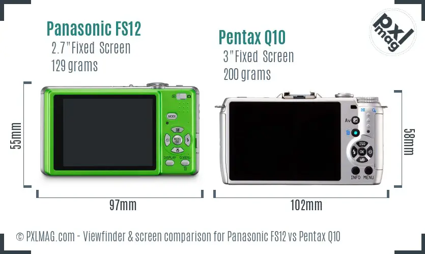 Panasonic FS12 vs Pentax Q10 Screen and Viewfinder comparison