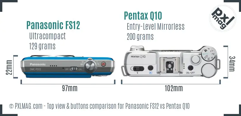 Panasonic FS12 vs Pentax Q10 top view buttons comparison