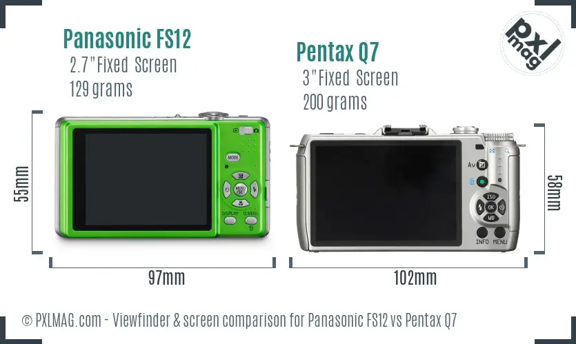 Panasonic FS12 vs Pentax Q7 Screen and Viewfinder comparison