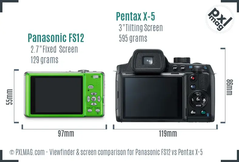 Panasonic FS12 vs Pentax X-5 Screen and Viewfinder comparison