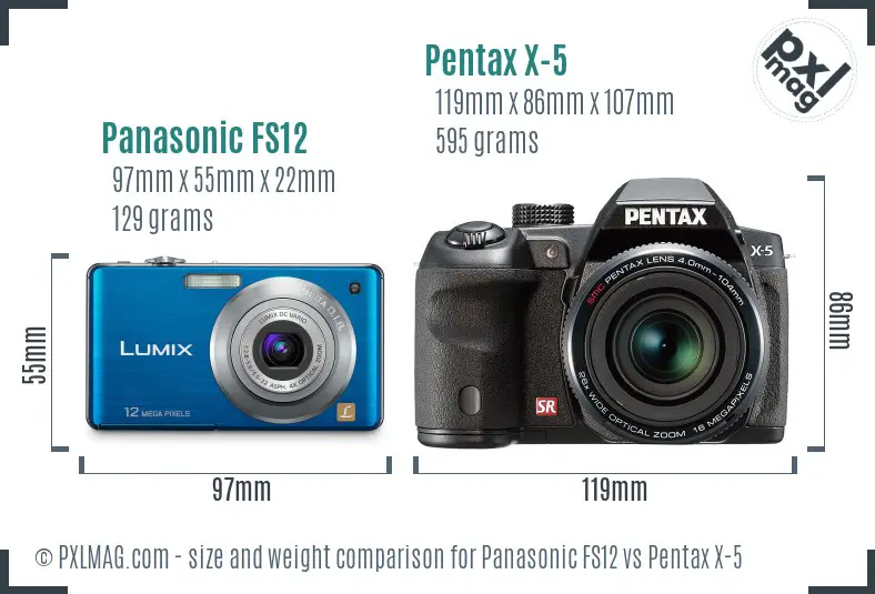 Panasonic FS12 vs Pentax X-5 size comparison