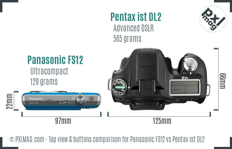 Panasonic FS12 vs Pentax ist DL2 top view buttons comparison