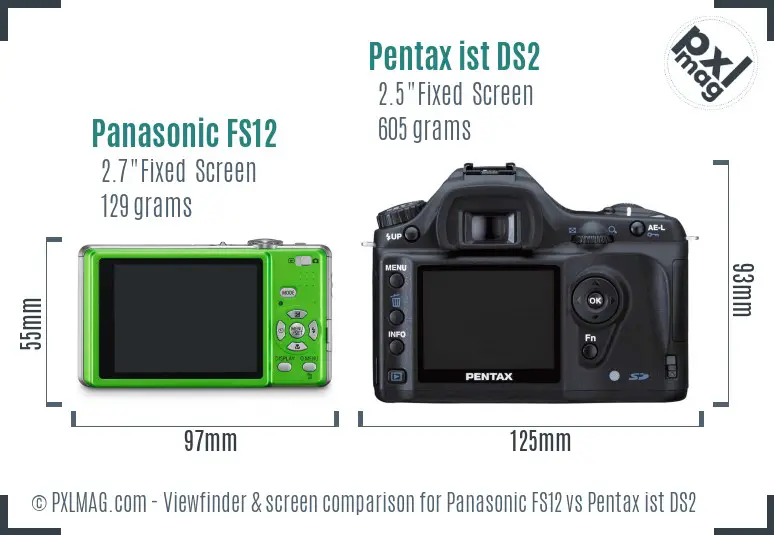 Panasonic FS12 vs Pentax ist DS2 Screen and Viewfinder comparison