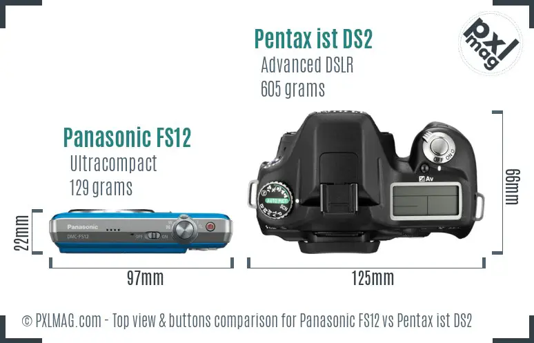 Panasonic FS12 vs Pentax ist DS2 top view buttons comparison