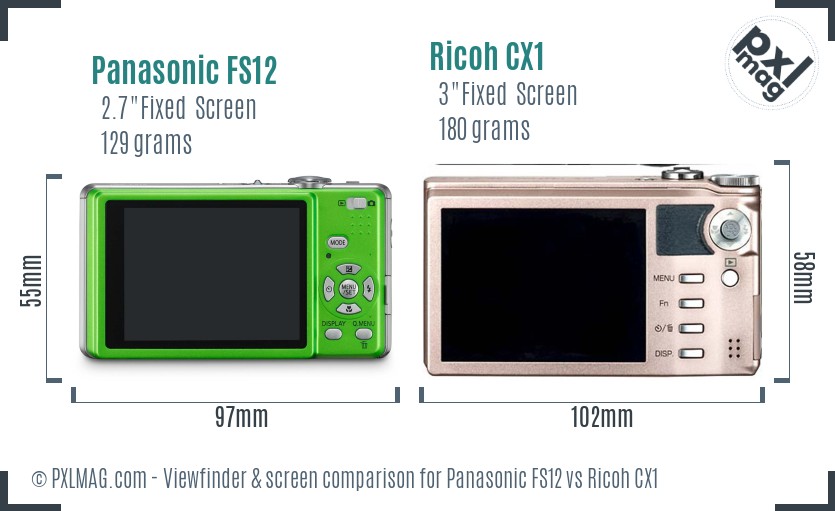 Panasonic FS12 vs Ricoh CX1 Screen and Viewfinder comparison