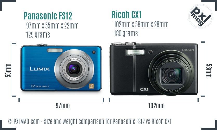 Panasonic FS12 vs Ricoh CX1 size comparison