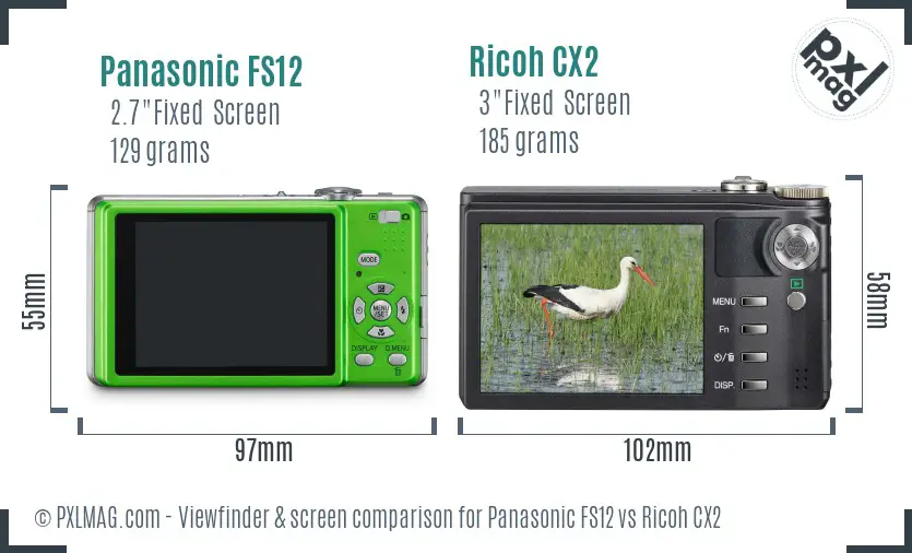 Panasonic FS12 vs Ricoh CX2 Screen and Viewfinder comparison