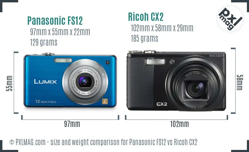 Panasonic FS12 vs Ricoh CX2 size comparison