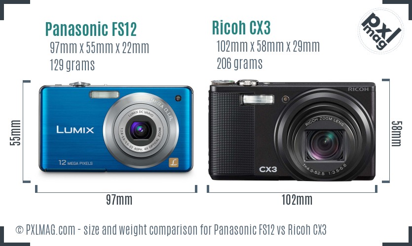 Panasonic FS12 vs Ricoh CX3 size comparison Panasonic FS12 vs Ricoh CX3 size comparison