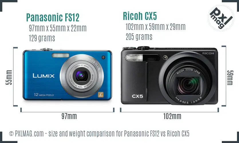 Panasonic FS12 vs Ricoh CX5 size comparison Panasonic FS12 vs Ricoh CX5 size comparison
