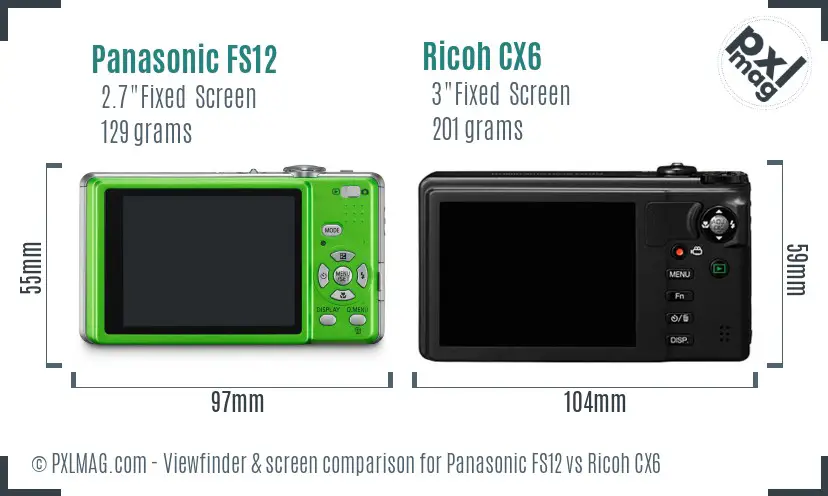 Panasonic FS12 vs Ricoh CX6 Screen and Viewfinder comparison