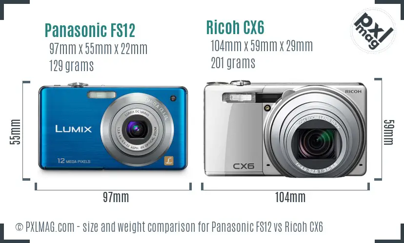 Panasonic FS12 vs Ricoh CX6 size comparison