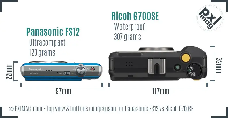 Panasonic FS12 vs Ricoh G700SE top view buttons comparison Panasonic FS12 vs Ricoh G700SE top view buttons comparison
