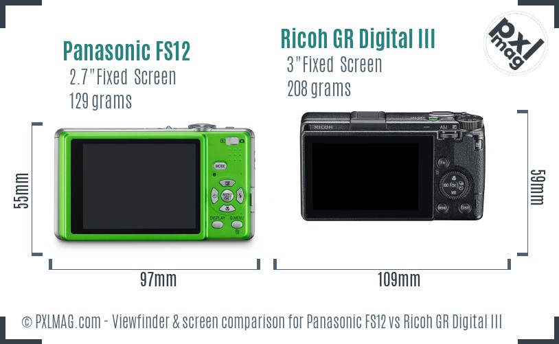 Panasonic FS12 vs Ricoh GR Digital III Screen and Viewfinder comparison