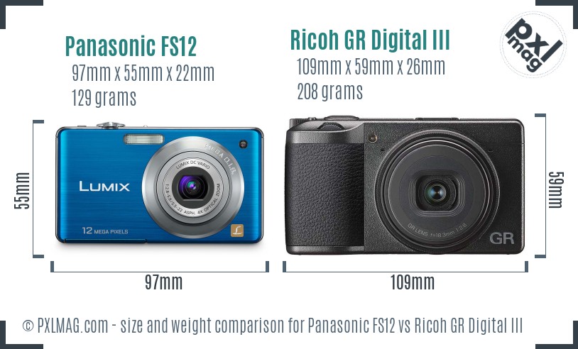 Panasonic FS12 vs Ricoh GR Digital III size comparison
