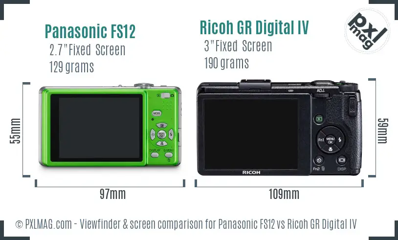 Panasonic FS12 vs Ricoh GR Digital IV Screen and Viewfinder comparison Panasonic FS12 vs Ricoh GR Digital IV Screen and Viewfinder comparison