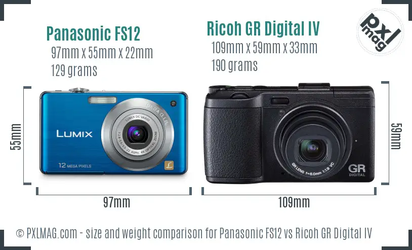 Panasonic FS12 vs Ricoh GR Digital IV size comparison Panasonic FS12 vs Ricoh GR Digital IV size comparison