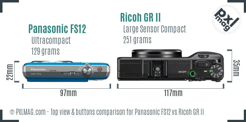 Panasonic FS12 vs Ricoh GR II top view buttons comparison