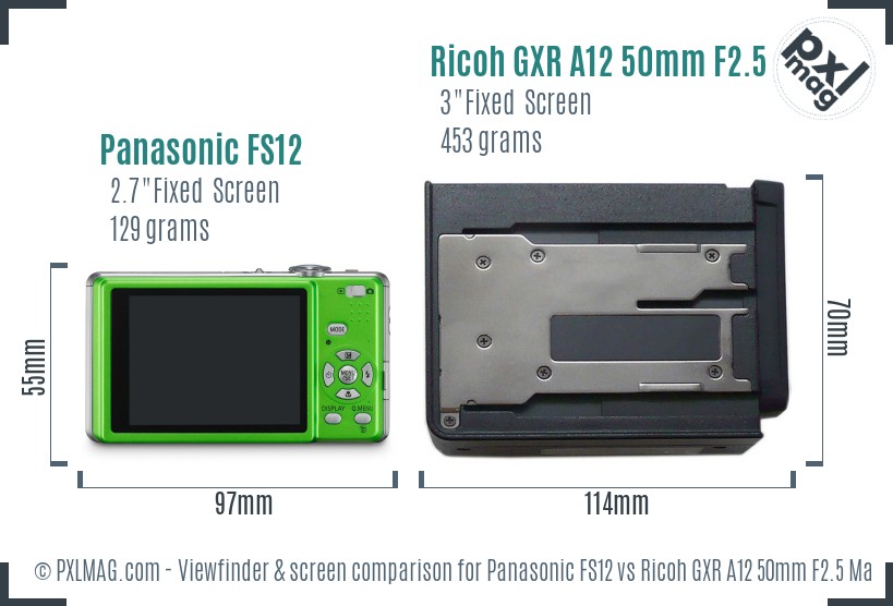 Panasonic FS12 vs Ricoh GXR A12 50mm F2.5 Macro Screen and Viewfinder comparison
