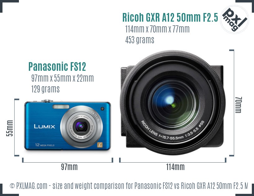 Panasonic FS12 vs Ricoh GXR A12 50mm F2.5 Macro size comparison Panasonic FS12 vs Ricoh GXR A12 50mm F2.5 Macro size comparison