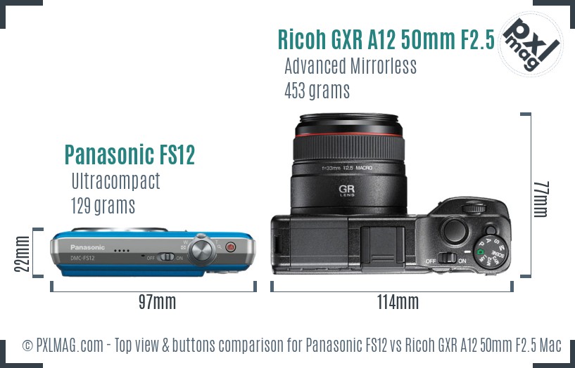 Panasonic FS12 vs Ricoh GXR A12 50mm F2.5 Macro top view buttons comparison