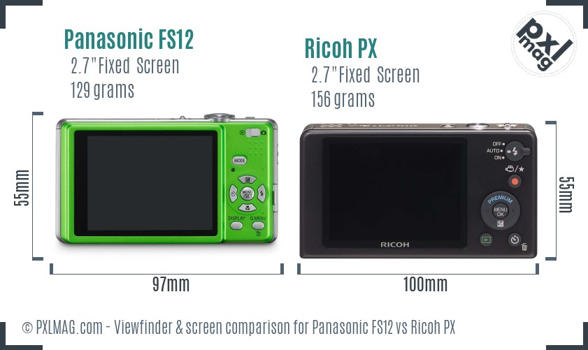 Panasonic FS12 vs Ricoh PX Screen and Viewfinder comparison