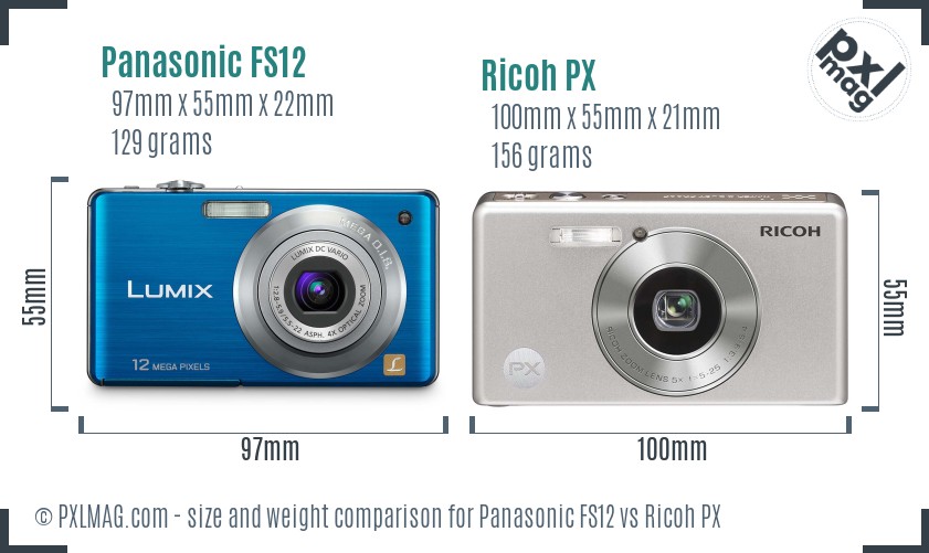 Panasonic FS12 vs Ricoh PX size comparison Panasonic FS12 vs Ricoh PX size comparison