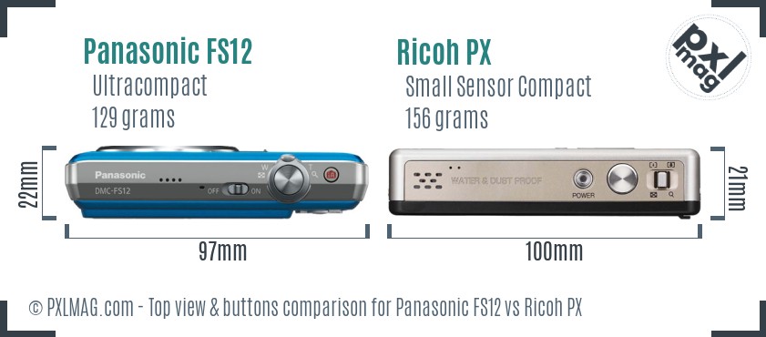 Panasonic FS12 vs Ricoh PX top view buttons comparison