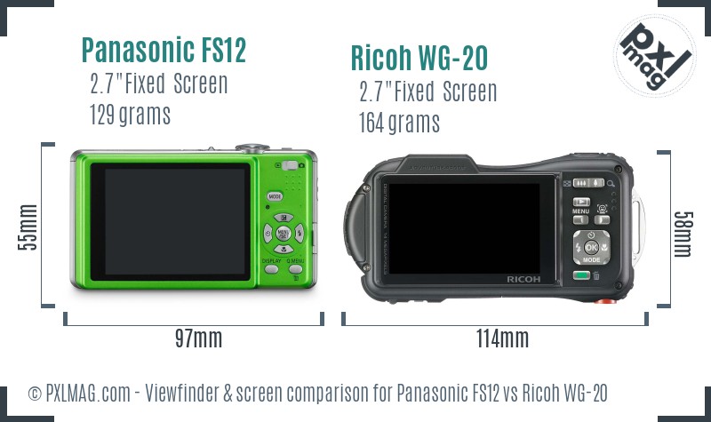 Panasonic FS12 vs Ricoh WG-20 Screen and Viewfinder comparison