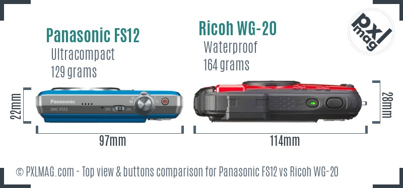 Panasonic FS12 vs Ricoh WG-20 top view buttons comparison
