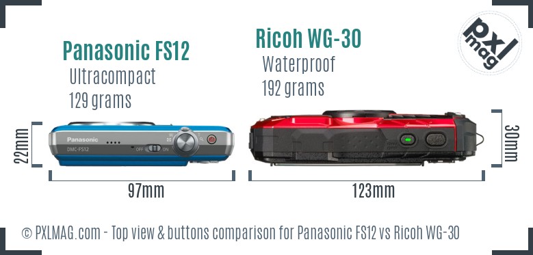 Panasonic FS12 vs Ricoh WG-30 top view buttons comparison