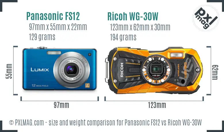Panasonic FS12 vs Ricoh WG-30W size comparison Panasonic FS12 vs Ricoh WG-30W size comparison
