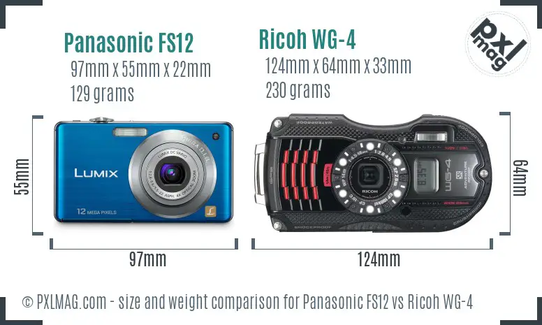 Panasonic FS12 vs Ricoh WG-4 size comparison