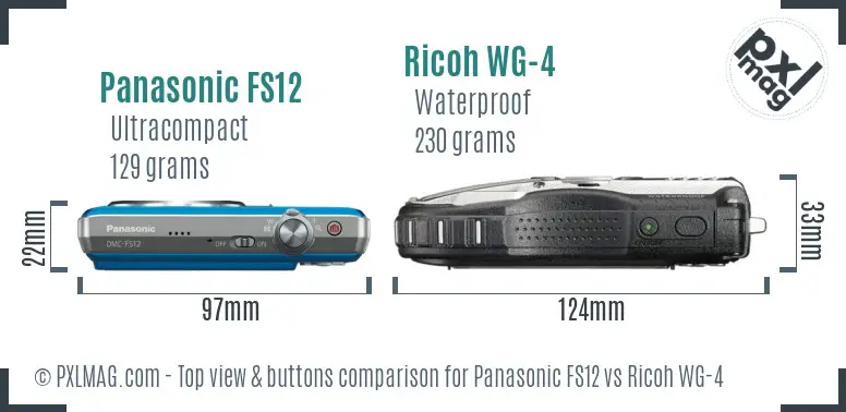 Panasonic FS12 vs Ricoh WG-4 top view buttons comparison