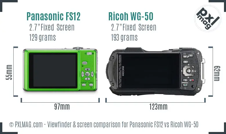 Panasonic FS12 vs Ricoh WG-50 Screen and Viewfinder comparison