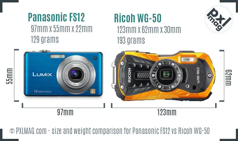 Panasonic FS12 vs Ricoh WG-50 size comparison