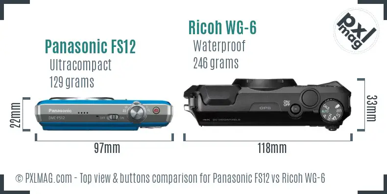Panasonic FS12 vs Ricoh WG-6 top view buttons comparison