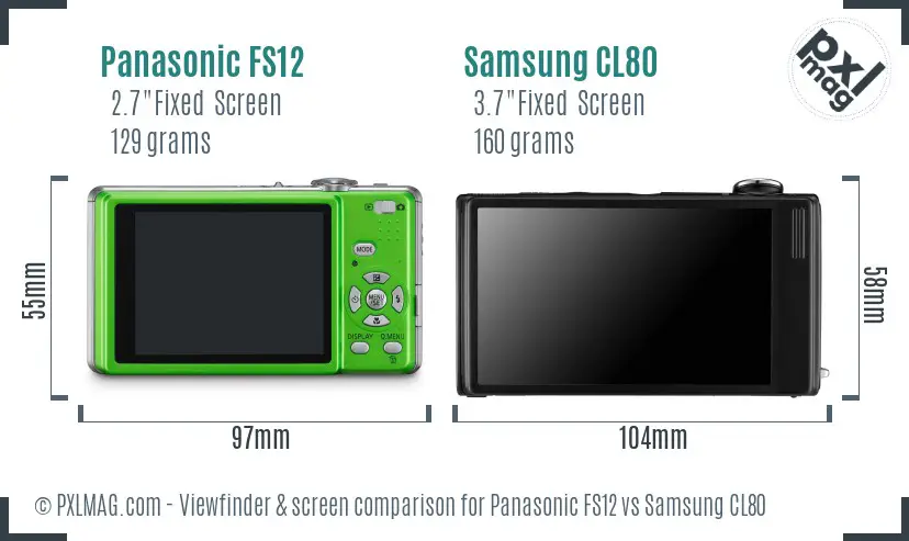 Panasonic FS12 vs Samsung CL80 Screen and Viewfinder comparison
